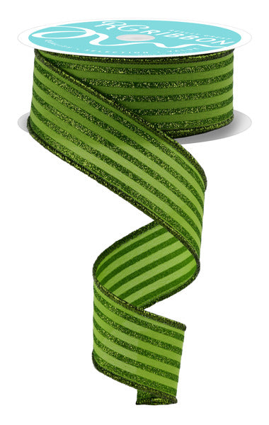 1.5inx10yd Glitter Vertical Stripe Ribbon LIME