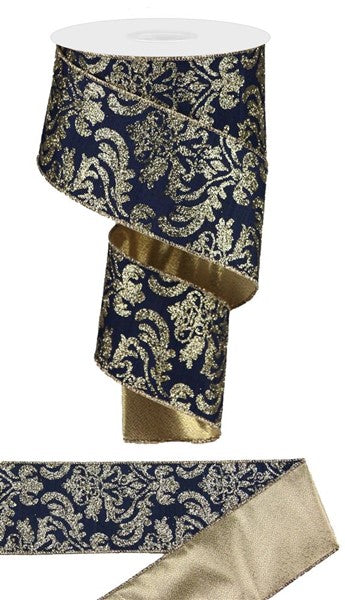 2.5in Bold Damask/Metallic NAVY/GOLD