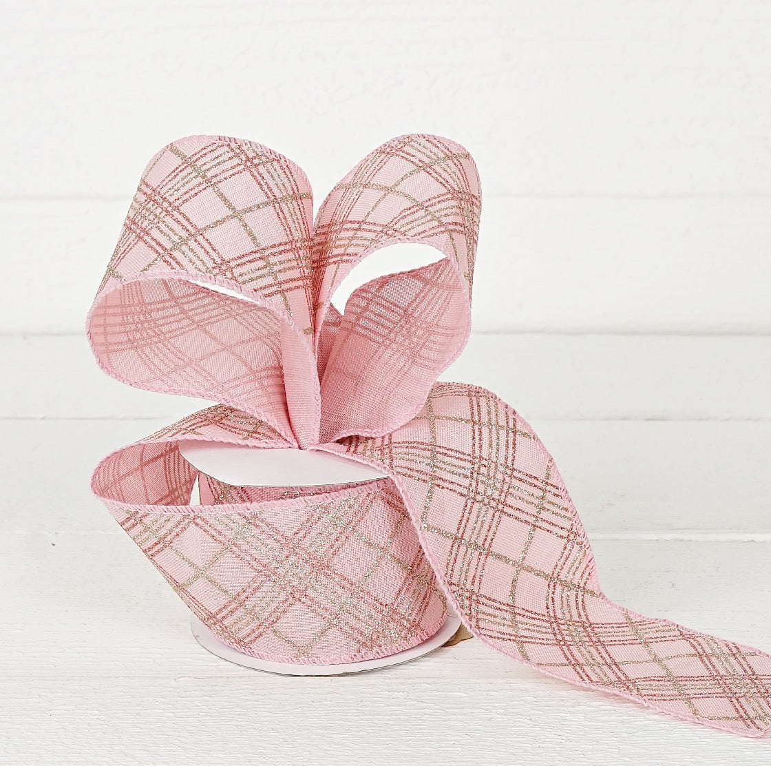 2.5in Pink Diagonal Glitter Ribbon