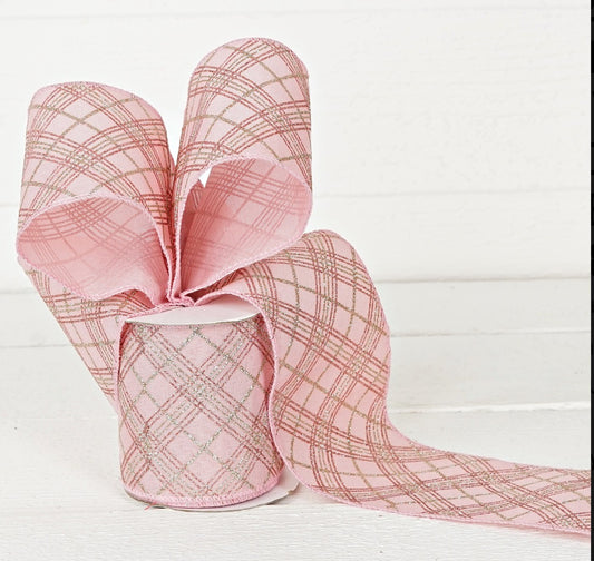 4in Pink Diagonal Glitter Ribbon