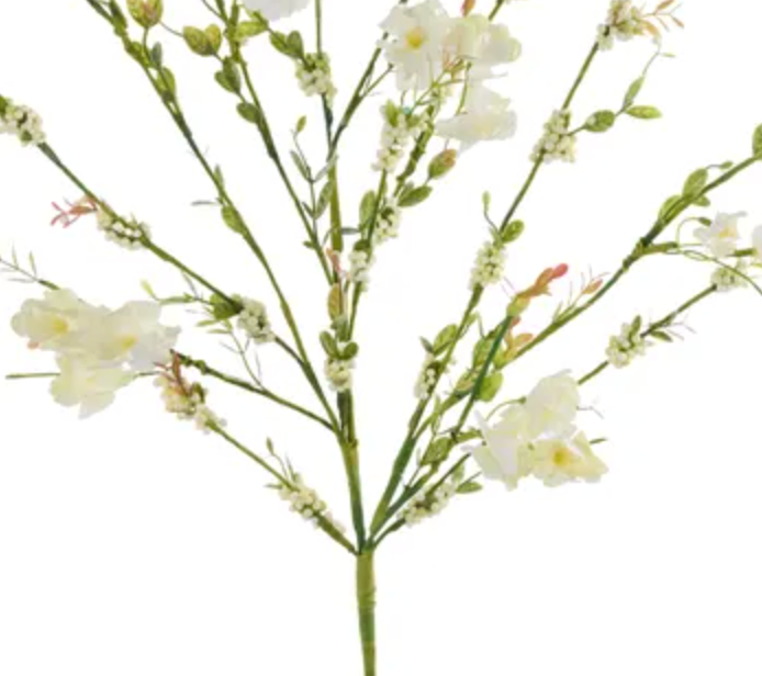 35in Cream Flower/Bead Leaf Spray
