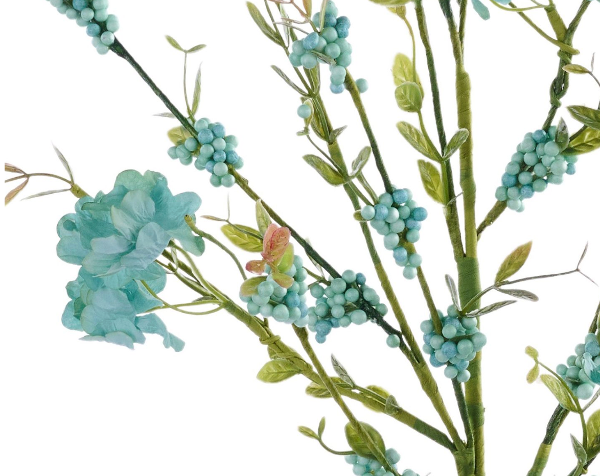 35in Teal Flower/Bead Leaf Spray