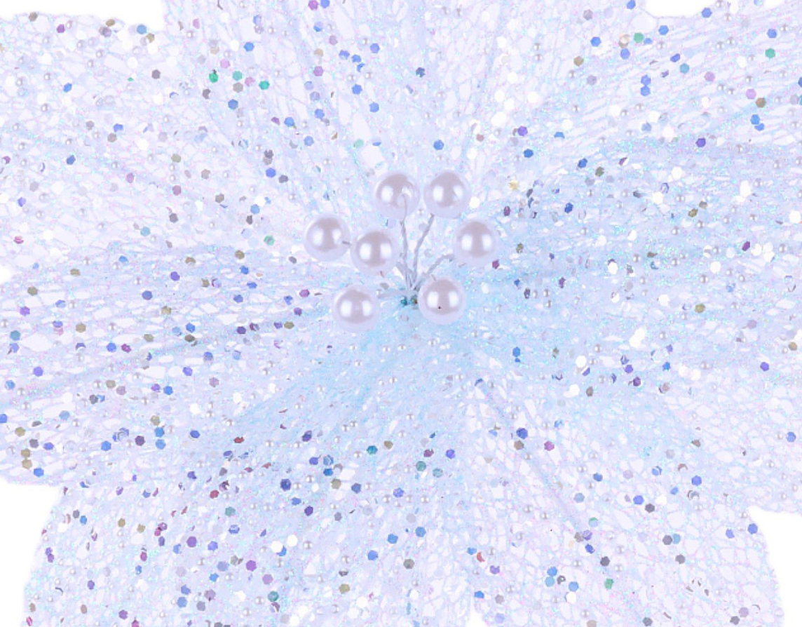 22 Inch Glitter-Pearl Filigree Flower In Soft Blue
