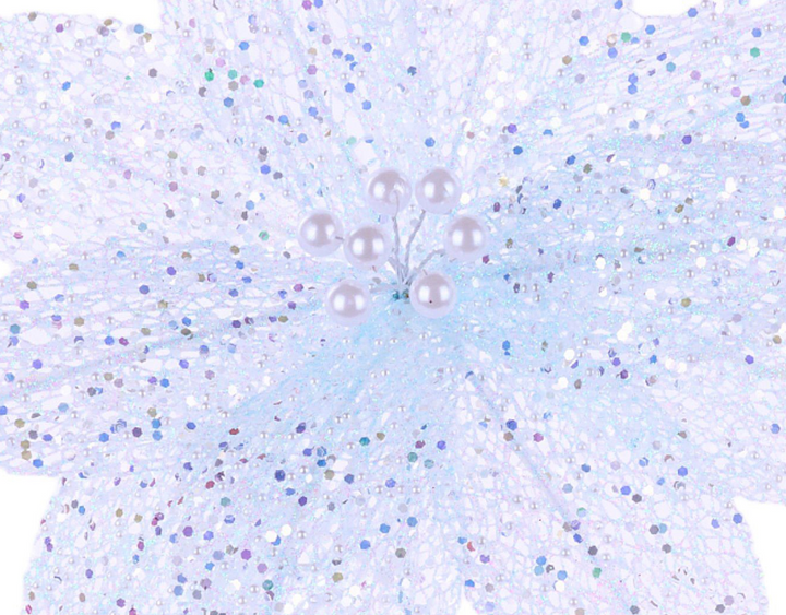 22 Inch Glitter-Pearl Filigree Flower In Soft Blue