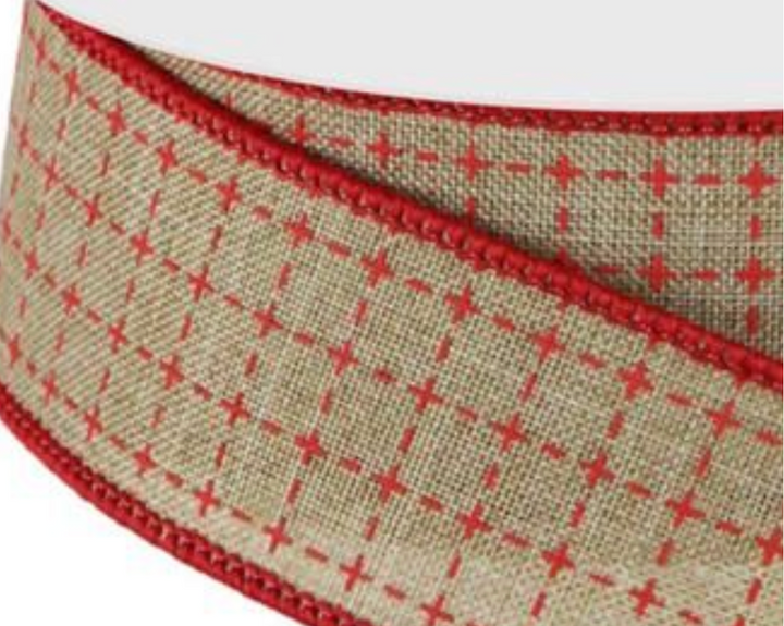 1.5 inch Raised Stitched Squares/Royal Light Natural/Red