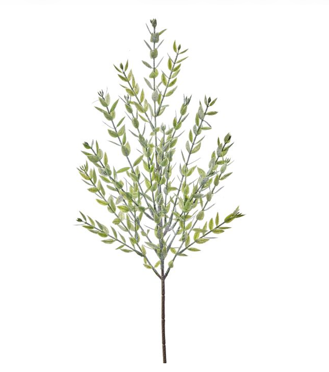 16-inch artificial green iced winter berry spray with clustered frosted berries on branching stems for Christmas wreaths and floral arrangements.