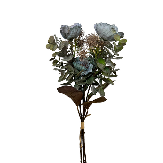 17.5in. Poppy and Foliage Bouquet smoky Blue Green