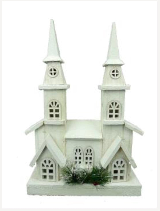 19x12in Double Steeple Wooden Church