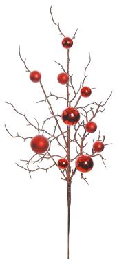 32in Ornament and Twig Spray Red