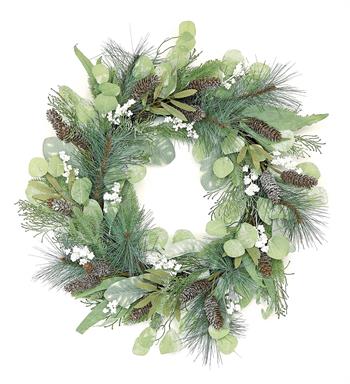 24in aaa Frosty Pine Eucalyptus Cone Berry WREATH