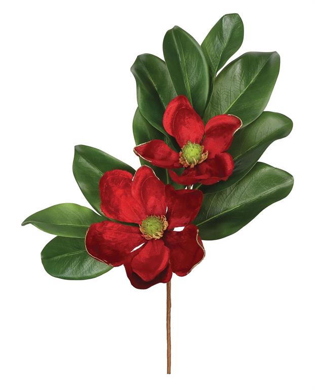 20in Red Blooms Green Leaf Magnolia - Premium Florals for Wreaths, Arrangements and Home Decor Select Artificial