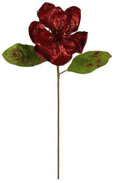 24in Glitter Magnolia Stem RED