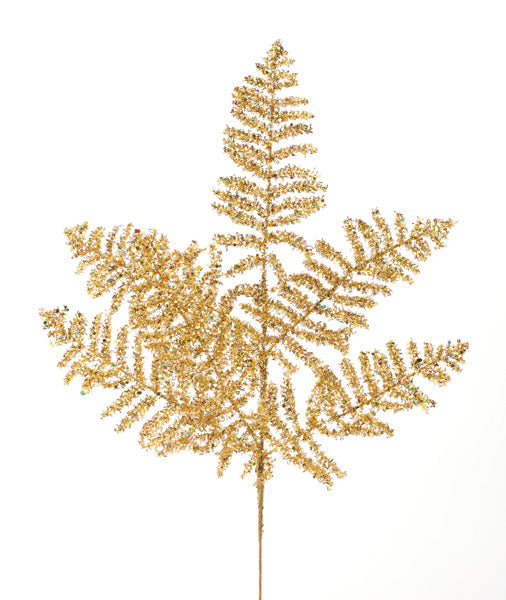 19in GOLD GLITTER Fern Spray (double fern)