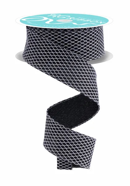1.5inx10yd Black/White Mini Harlequin Check Ribbon