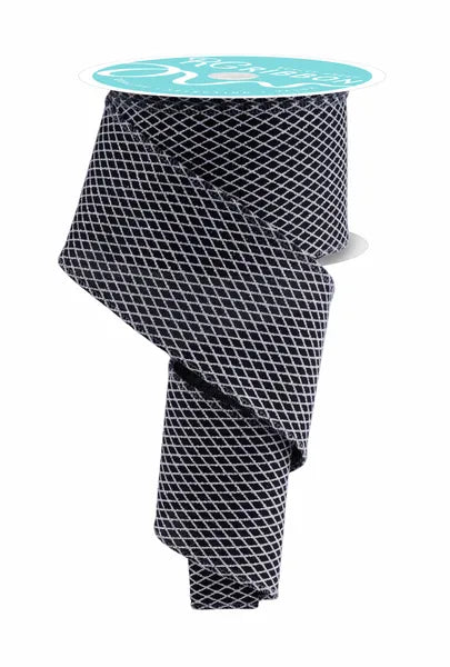 2.5inx10yd Black/White Mini Harlequin Ribbon