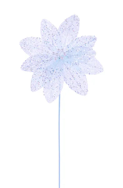 22 Inch Glitter-Pearl Filigree Flower In Soft Blue
