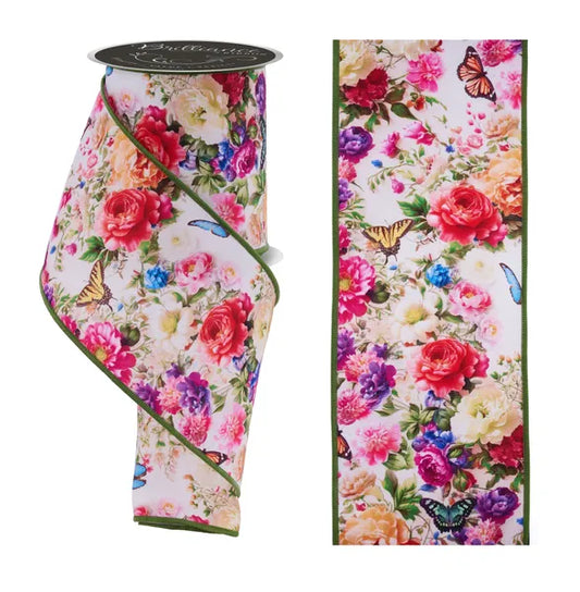4inx10yd Floral & Butterfly Ribbon
