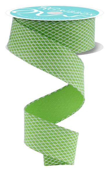 1.5inx10yd Green/White Mini Harlequin Check Ribbon