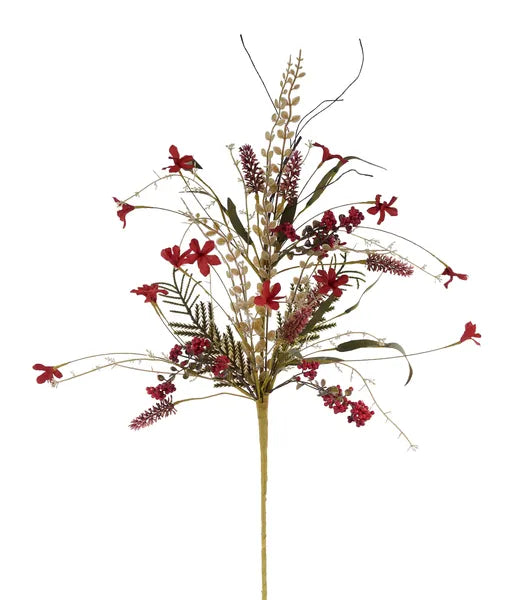 24in Cranberry Fabric Flower Spray- Premium Florals for Wreaths and Home Decor