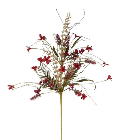 24in Cranberry Fabric Flower Spray- Premium Florals for Wreaths and Home Decor