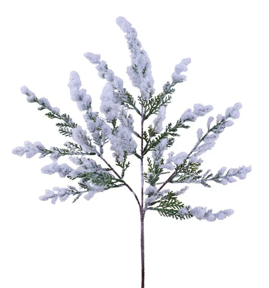 18in Flocked Arborvitae Spray GREEN/WHITE