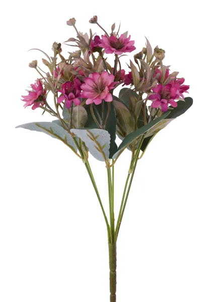 13in Dk Fuchsia Fabric Daisy Leaf Berry Bush x7 - Premium Florals for Wreaths and Home Decor