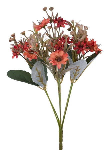 13in Salmon Fabric Daisy Leaf Berry Bush x7 - Premium Florals for Wreaths and Home Decor