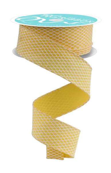 1.5inx10yd Yellow/White Mini Harlequin Check Ribbon