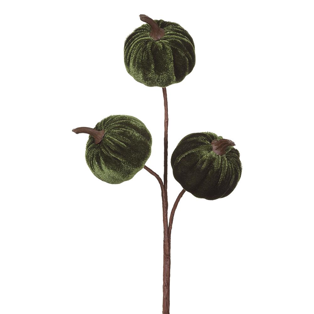 11in Velvet Pumpkin Pick GREEN