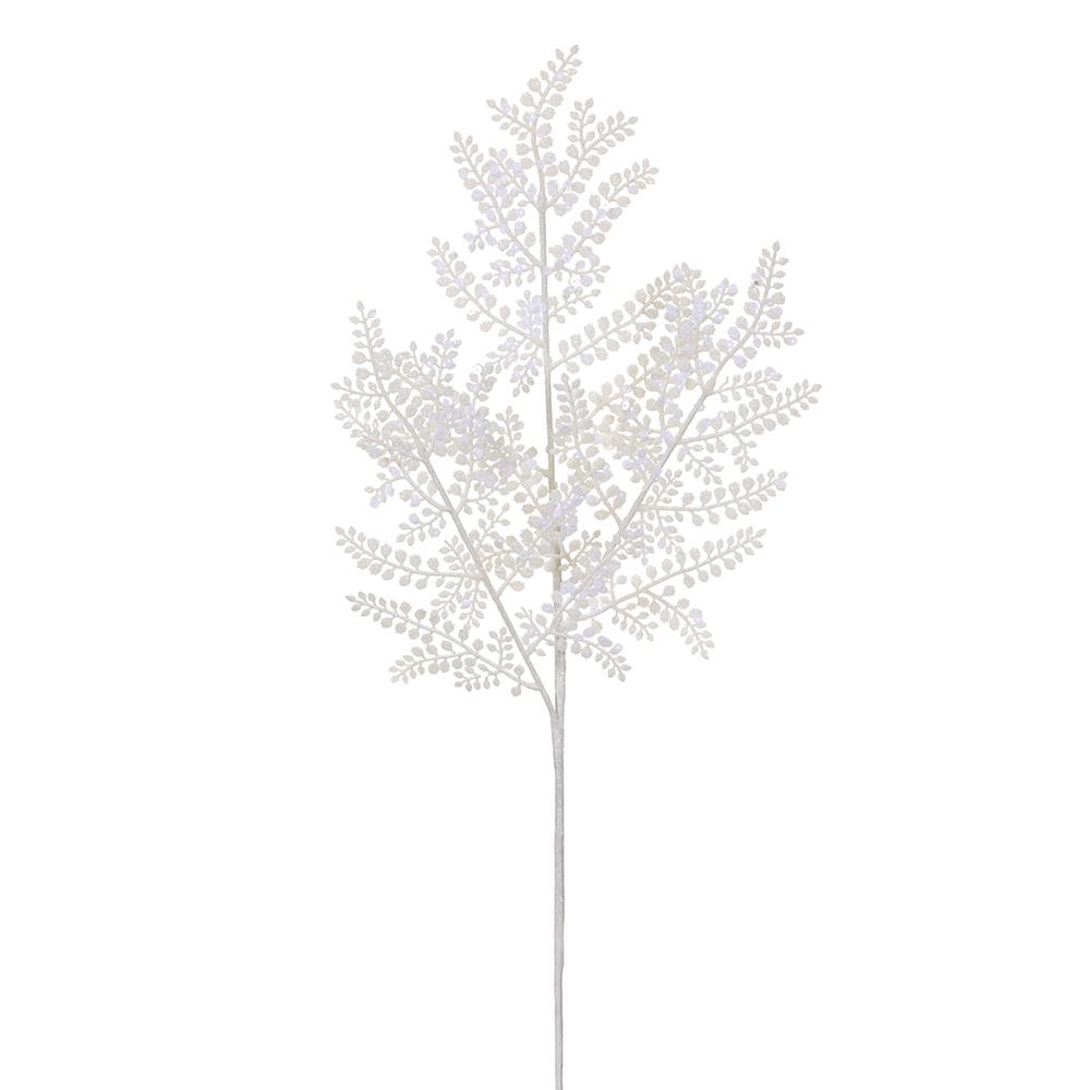 24in Glitter Fern Spray WHITE