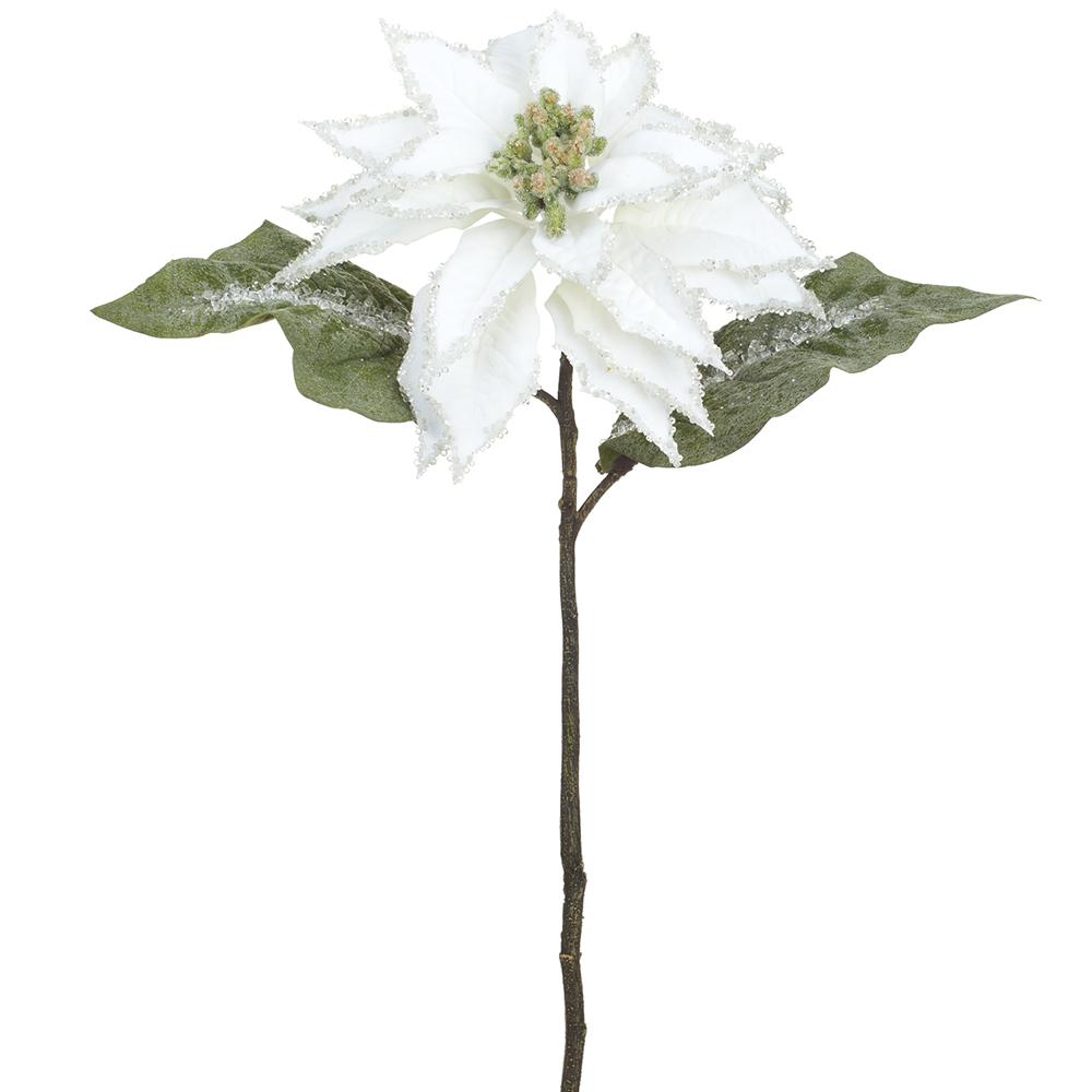 28in Iced Velvet Poinsettia WHITE