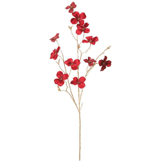 40in GOLD STEM Velvet Dogwood Bloom RED