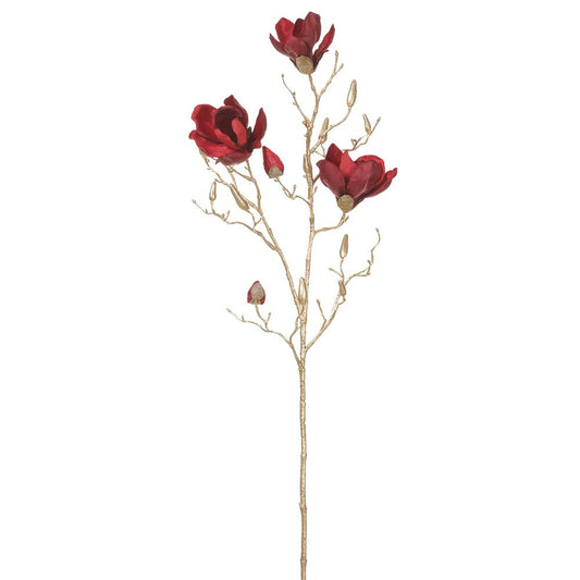 35in GOLD STEM Velvet Magnolia Bloom RED