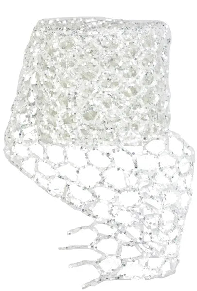 10FEET x4in White Glitter Chicken Wire Ribbon