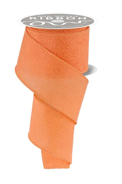 2.5inx10yd Spring Orange Floral & Leaves