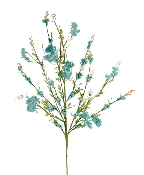 35in Teal Flower/Bead Leaf Spray