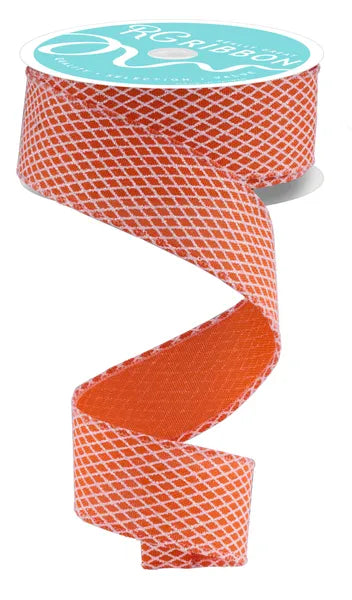 1.5inx10yd Orange/White Mini Harlequin Check Ribbon
