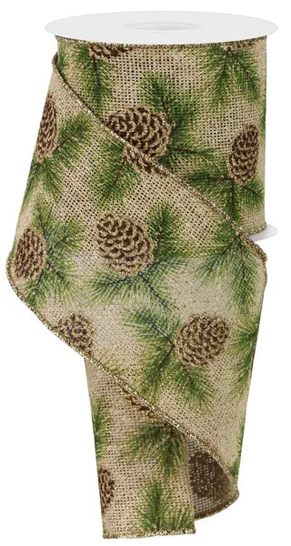 4inx10yd Pinecone Branches Burlap
