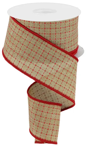 2.5 inch Raised Stitched Squares/Royal Light Natural/Red