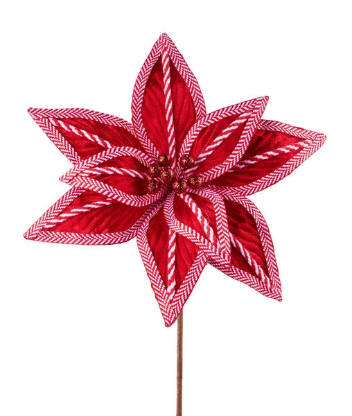 24in Velvet Check Poinsettia 11in Diameter RED/WHITE