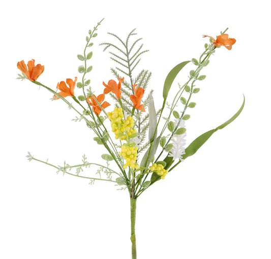 12in Orange/Yellow Fabric Flower/Leaf/Beads
