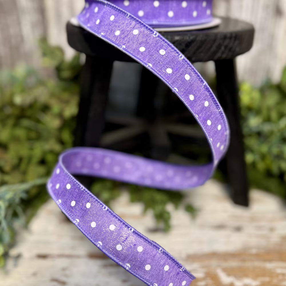 1inx10yd Farrisilk Lavender Dashing Dots ribbon