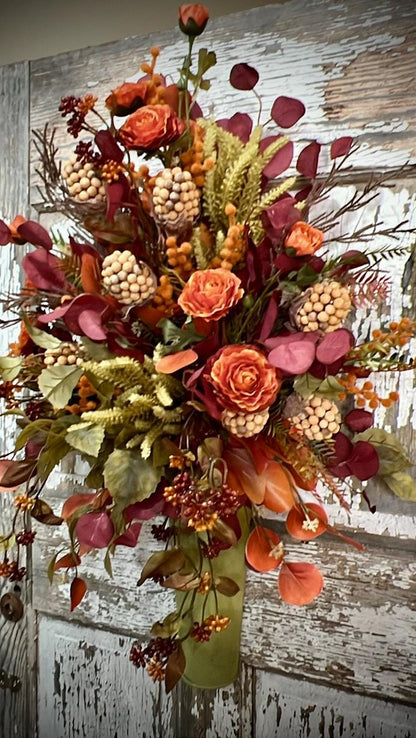 Fall Silk Floral Wall Arrangement, Autumn Door Basket For Fall, Rustic Farmhouse Door Basket, Autumn Home Decor, Fall Home Decor,