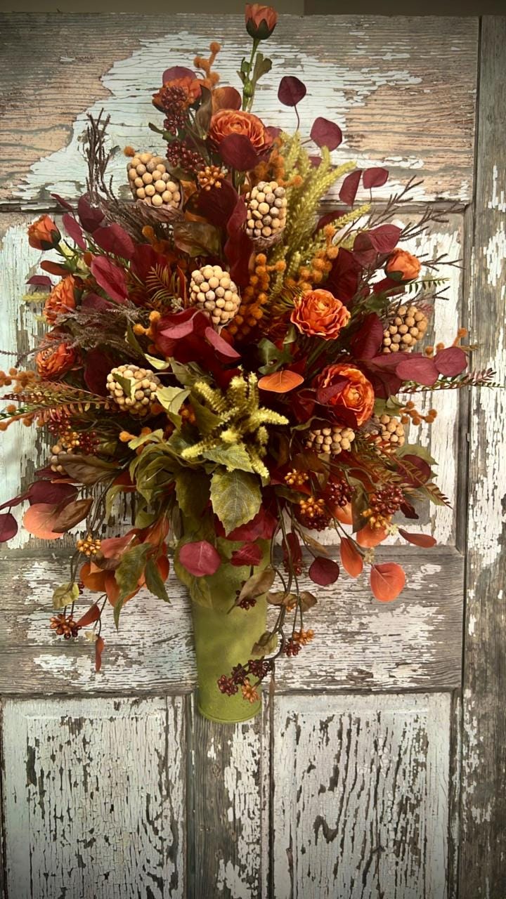 Fall Silk Floral Wall Arrangement, Autumn Door Basket For Fall, Rustic Farmhouse Door Basket, Autumn Home Decor, Fall Home Decor,