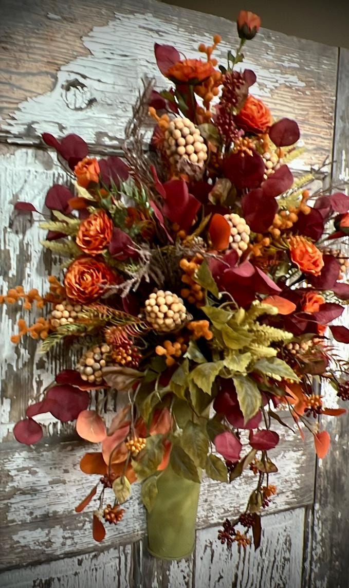 Fall Silk Floral Wall Arrangement, Autumn Door Basket For Fall, Rustic Farmhouse Door Basket, Autumn Home Decor, Fall Home Decor,