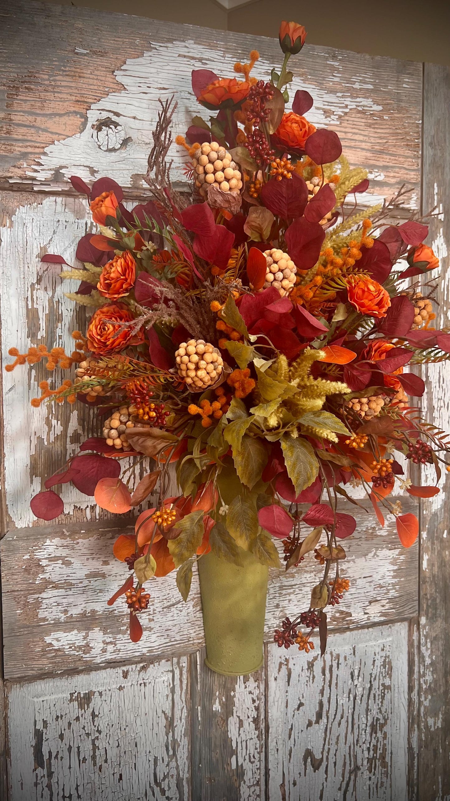 Fall Silk Floral Wall Arrangement, Autumn Door Basket For Fall, Rustic Farmhouse Door Basket, Autumn Home Decor, Fall Home Decor,