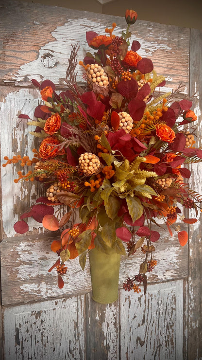 Fall Silk Floral Wall Arrangement, Autumn Door Basket For Fall, Rustic Farmhouse Door Basket, Autumn Home Decor, Fall Home Decor,