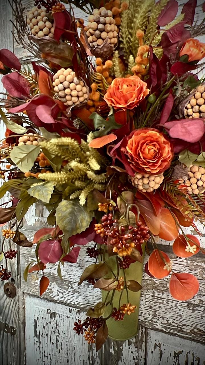 Fall Silk Floral Wall Arrangement, Autumn Door Basket For Fall, Rustic Farmhouse Door Basket, Autumn Home Decor, Fall Home Decor,
