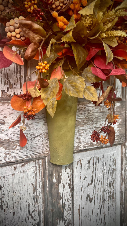 Fall Silk Floral Wall Arrangement, Autumn Door Basket For Fall, Rustic Farmhouse Door Basket, Autumn Home Decor, Fall Home Decor,