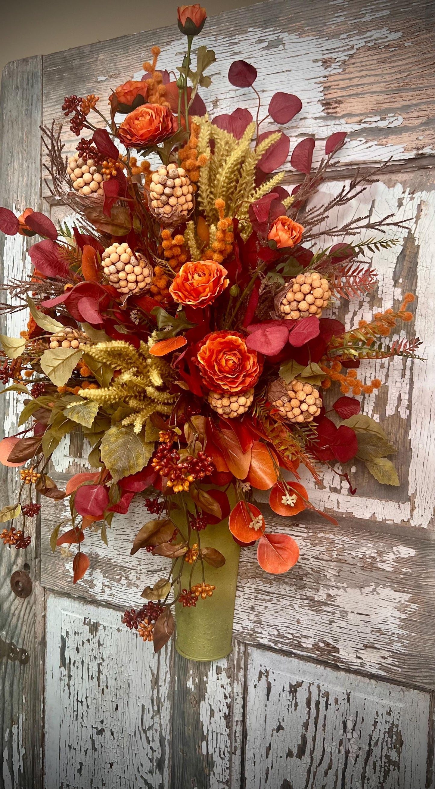 Fall Silk Floral Wall Arrangement, Autumn Door Basket For Fall, Rustic Farmhouse Door Basket, Autumn Home Decor, Fall Home Decor,